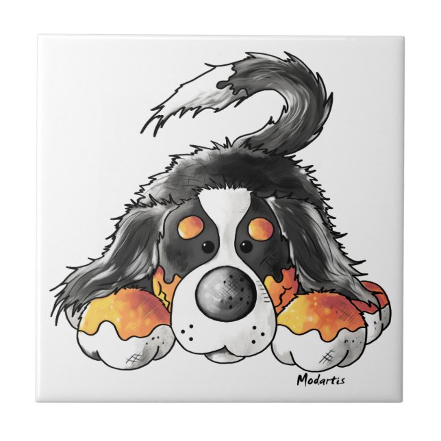 Funny Bernese Mountain Dog Cartoon Tile (Front)