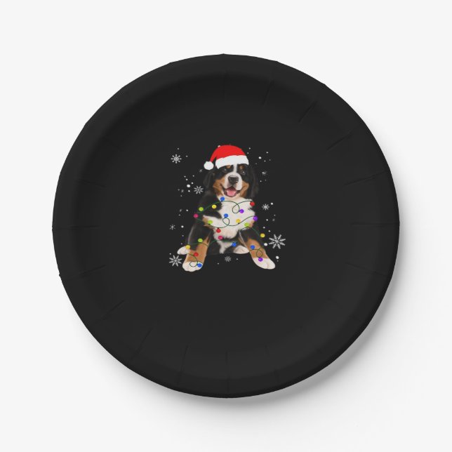 Funny Bernese Mountain Dog Lights Christmas Matchi Paper Plate (Front)