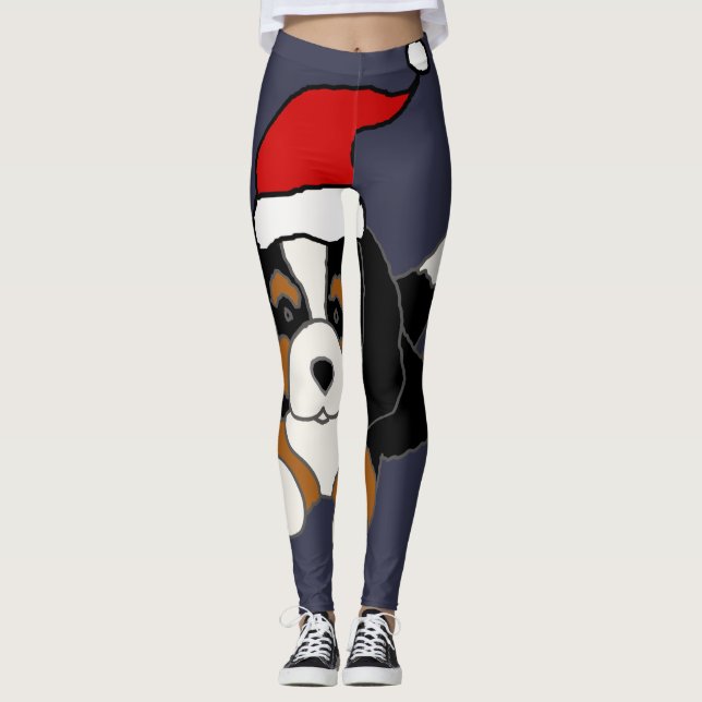 Funny Bernese Mountain Dog Puppy Christmas Leggings (Front)