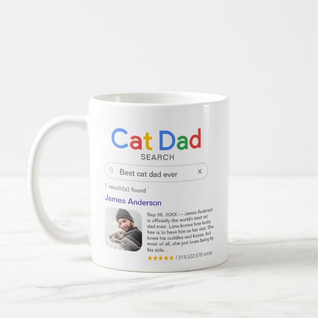 Funny Best Cat Dad Ever Search Result With Photo Coffee Mug (Left)
