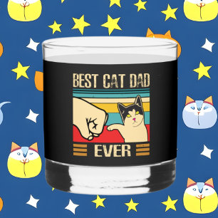 Funny best cat Dad ever word art Whiskey Glass