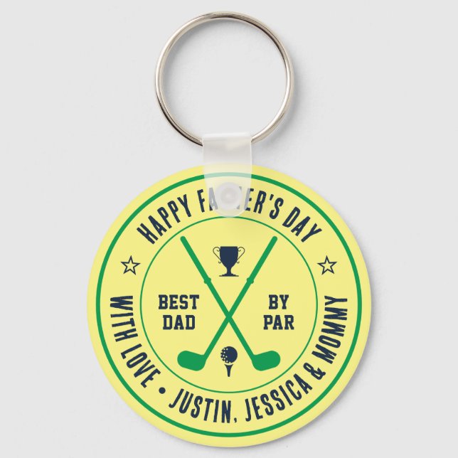 Funny Best Dad By Par Custom Name Golf Club Logo Keychain (Front)
