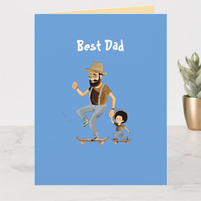 Funny Best Dad –  Vintage Skating Cartoon Card (Small Plant)