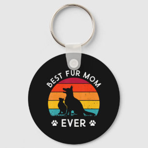 Funny Best Fur MOM Ever Vintage Retro Dog and Cat Keychain