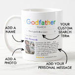 Funny Best Godfather Ever Search Result With Photo Coffee Mug<br><div class="desc">Funny mug for godfathers with a 'Godfather search' logo and a single search result for "Best godfather ever' (or any other text),  and featuring your godfather's  name,  a photo,  a personal message,  and a 5-star rating.</div>