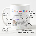 Funny Best Grandma Ever Search Results With Photo Coffee Mug<br><div class="desc">This sweet and playful gift mug is the perfect way to honour the best grandma ever. Styled to resemble a search engine result, it humorously crowns your grandmother as the world's best, with any search term (best grandma/nana/granny/meemaw/mawmaw/other ever), your personal message and a custom photo. The colourful, modern design adds...</div>