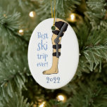 Funny Best ski trip ever! Knee Brace Ceramic Ornament<br><div class="desc">Did you or someone you know have the "Best ski trip ever!" Funny knee brace with saying it was the best ski trip ever! Customize the year and location of the injury. © 2017 Kymberli Designs – All rights reserved</div>