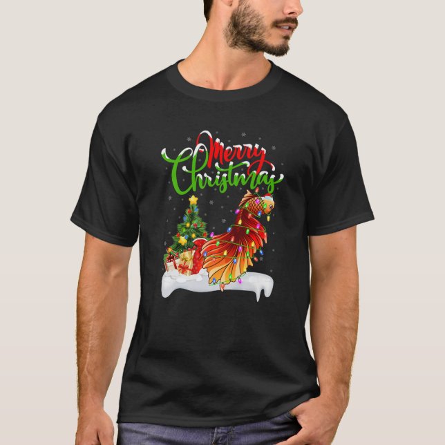 Funny Betta Fish Lover Xmas Lighting Betta Christm T-Shirt (Front)