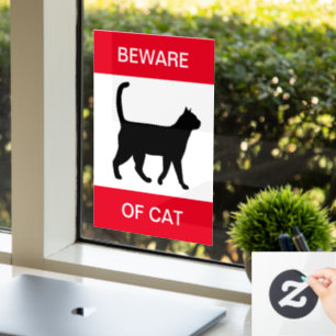 FUNNY! Beware Of Cat - Window Cling