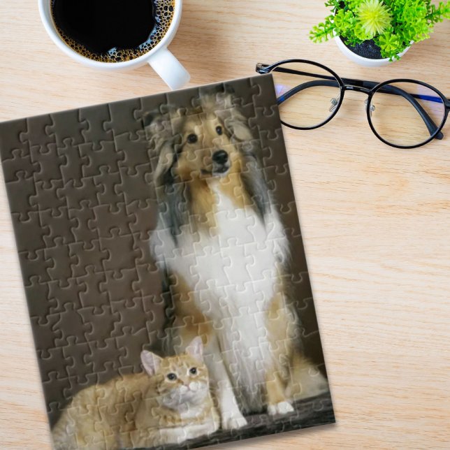 Funny BFF best friends kitty cat sheltie Jigsaw Puzzle (Funny BFF best friends kitty cat sheltie Jigsaw Puzzle)