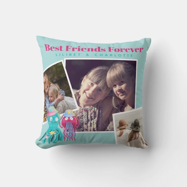 Funny BFF PHOTO COLLAGE Gift JellyFish Octopus Throw Pillow (Front)
