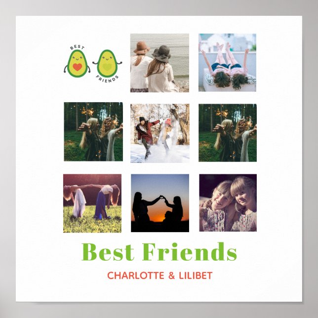 Funny BFF PHOTO COLLAGE Gift Personalized AVOCADO Poster (Front)