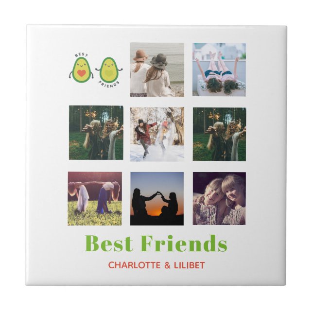 Funny BFF PHOTO COLLAGE Gift Personalized AVOCADO Tile (Front)