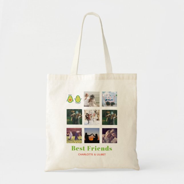 Funny BFF PHOTO COLLAGE Gift Personalized AVOCADO Tote Bag (Front)