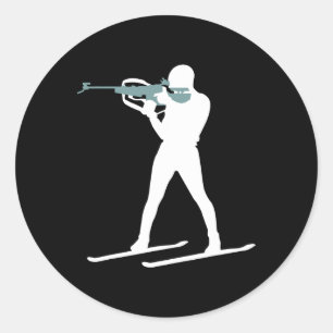 Funny Biathlon Biathlete Shooting Skiing Target Sp Classic Round Sticker
