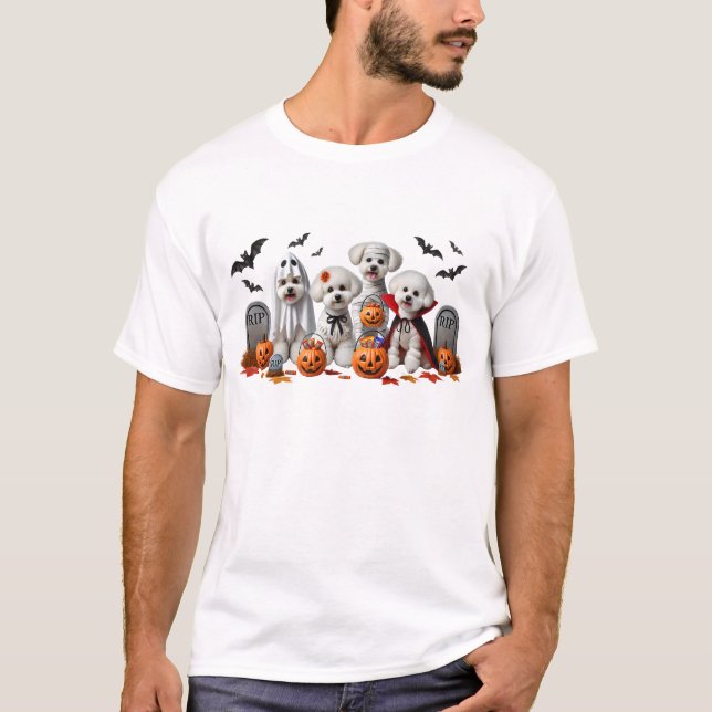 Funny Bichon Frise Halloween Dog Lover T-Shirt (Front)