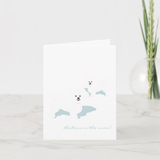 Funny Bichons In The Snow Card! Holiday Card (Front)