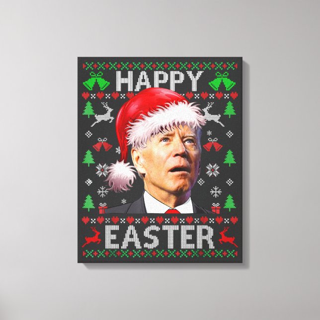 Funny Biden Confused Happy Easter Ugly Christmas Canvas Print (Front)