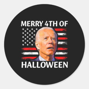 Funny Biden Confused Merry 4th Of Halloween Meme 4 Classic Round Sticker