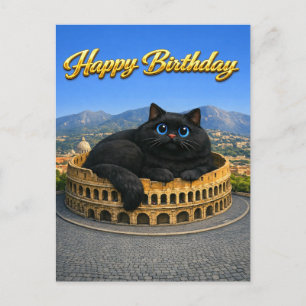 Funny Big Black Cat Roman Colosseum Happy Birthday Postcard