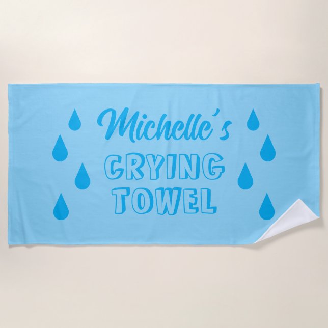 Funny big blue crying towel for beach or pool (Front)