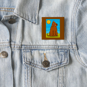 Funny Big Brown Dog Sitting in the Sun 2 Inch Square Button
