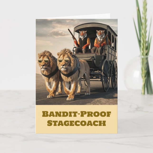 Funny Big Cat Stagecoach Greeting  Card (Front)