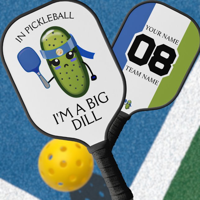 Funny Big Dill Team Name Number Blue White & Green Pickleball Paddle (Creator Uploaded)