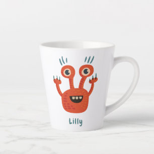 Funny Big Eyed Smiling Cute Monster Name Latte Mug