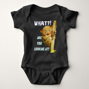 Funny Big Eyed Tarsier What Are You Looking At Baby Bodysuit