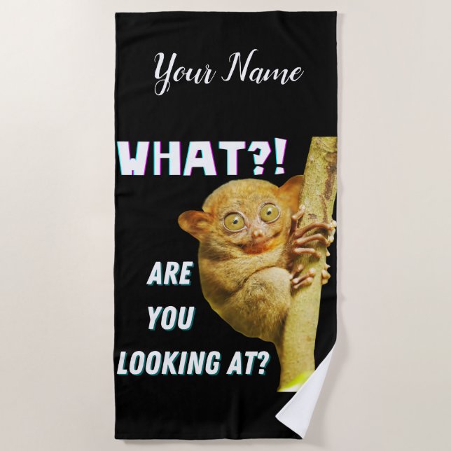 Funny Big Eyed Tarsier What Are You Looking At Beach Towel (Front)