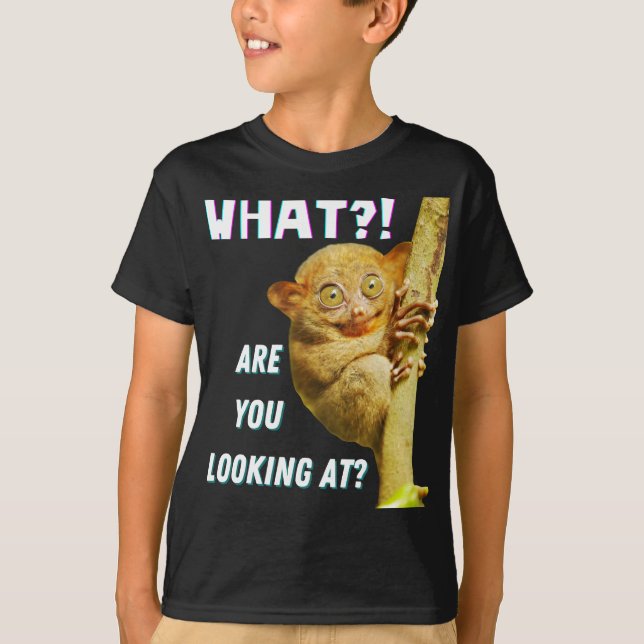 Funny Big Eyed Tarsier What Are You Looking At T-Shirt (Front)