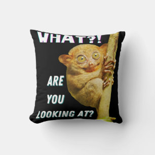 Funny Big Eyed Tarsier What Are You Looking At Throw Pillow