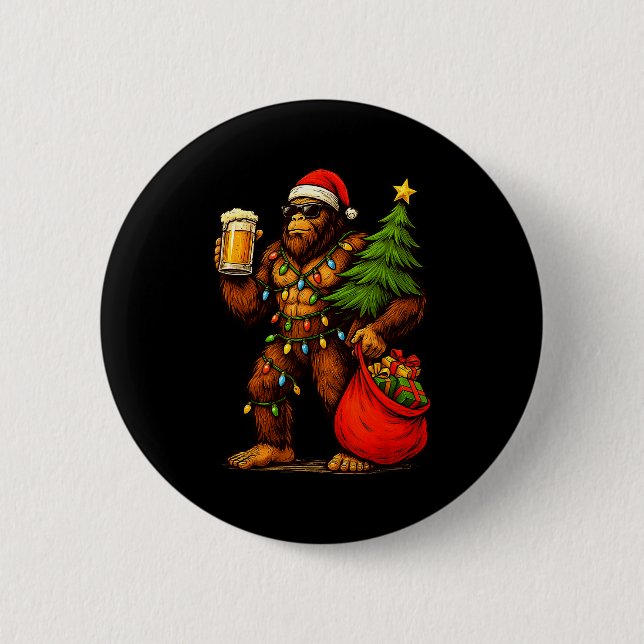 Funny Big Foot Santa Hat Drink Christmas Tree Xmas 2 Inch Round Button (Front)