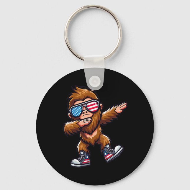 Funny Big Foot Sasquatch 4th Of July  Keychain (Front)