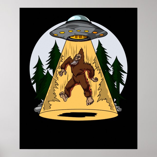 Funny Bigfoot Alien Abduction Space UFO Poster (Front)