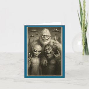 Funny Bigfoot, Alien, &amp; Yeti Sasquatch Rock On Card