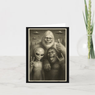 Funny Bigfoot, Alien, &amp; Yeti Sasquatch Rock On Card