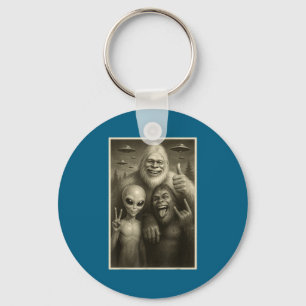 Funny Bigfoot, Alien, &amp; Yeti Sasquatch Rock On Keychain