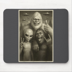 Funny Bigfoot, Alien, & Yeti Sasquatch Rock On Mouse Pad