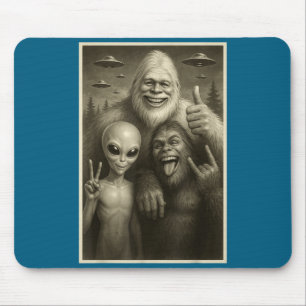 Funny Bigfoot, Alien, & Yeti Sasquatch Rock On Mouse Pad