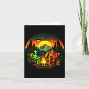 Funny bigfoot alien camping retro ufo campfire card