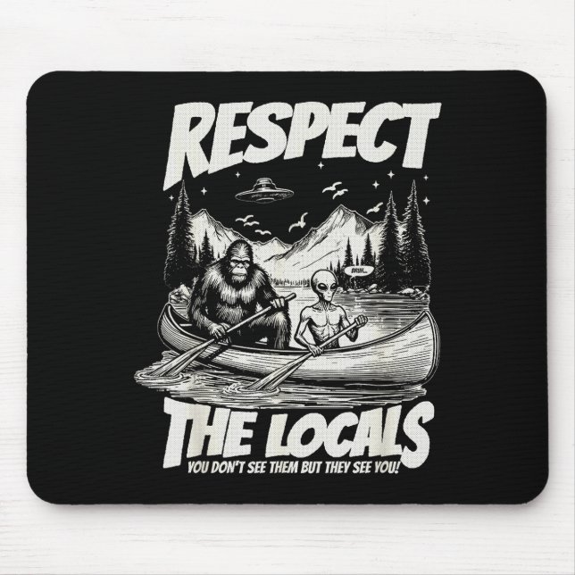 Funny bigfoot alien canoe paddling adventure  mouse pad (Front)