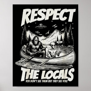 Funny bigfoot alien canoe paddling adventure poster