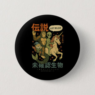 Funny Bigfoot Alien Unicorn Japanese Art Mythical 2 Inch Round Button