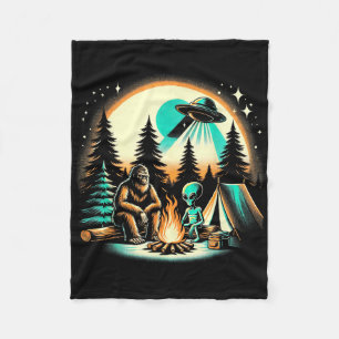 Funny Bigfoot & Alien Ufo Camping Outdoor Adve Fleece Blanket