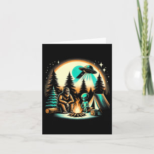 Funny Bigfoot And Alien Ufo Camping Outdoor Advent Card