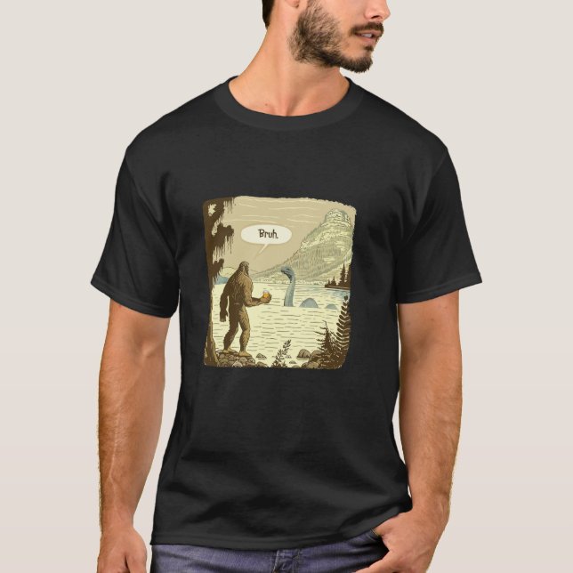 Funny Bigfoot and Nessie Bruh Moment Beer T Shirt (Front)