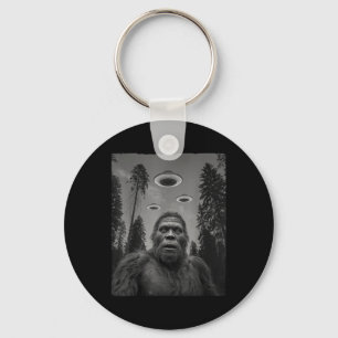 Funny Bigfoot And Ufo Selfie Keychain