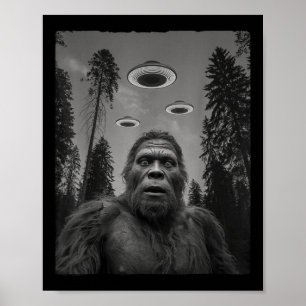 Funny Bigfoot And Ufo Selfie Poster